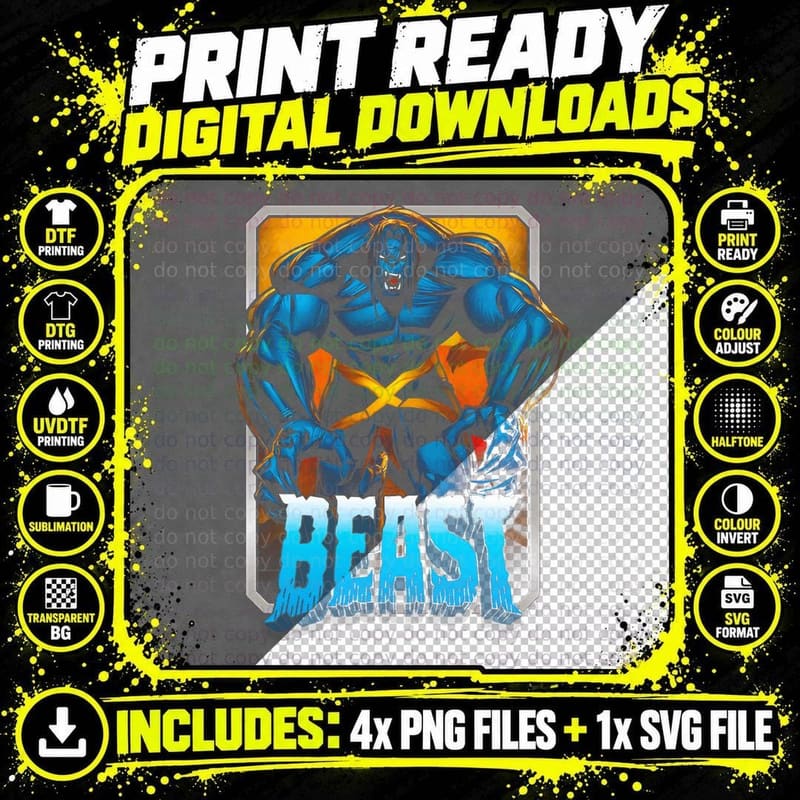 Beast Illustration Armored Blue Figure T-Shirt Png SVG Digital Bundle