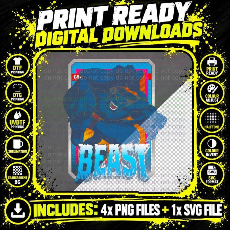 Beast Illustration Dark Blue Character T-Shirt Png SVG Digital Bundle