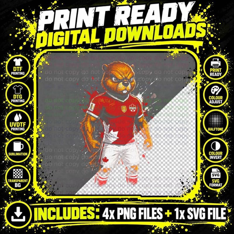 Beaver Angry Mascot Canada Red White Kit Maple Leaf on Png SVG Digital Bundle