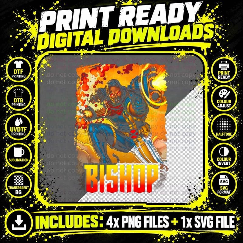 Bishop Halftone Orange Blue Red Cybernetic Character Png SVG Digital Bundle