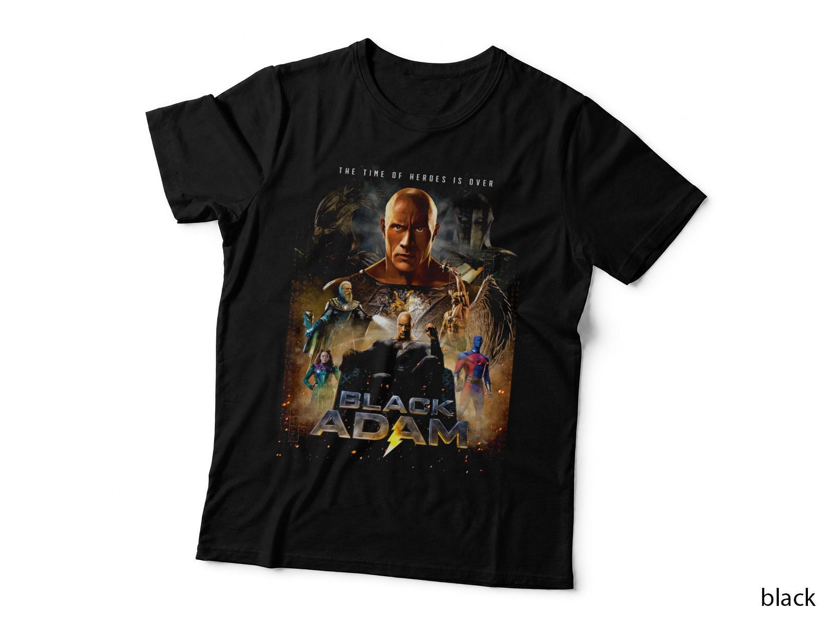 Black Adam the Time of Heroes Is Over Powerful Golden Character T-Shirt