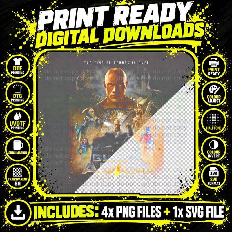 Black Adam the Time of Heroes Is Over Powerful Golden Png SVG Digital Bundle
