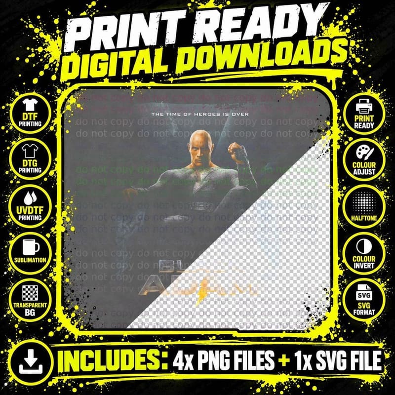 Black Adam the Time of Heroes Is Over Warrior Figure Png SVG Digital Bundle