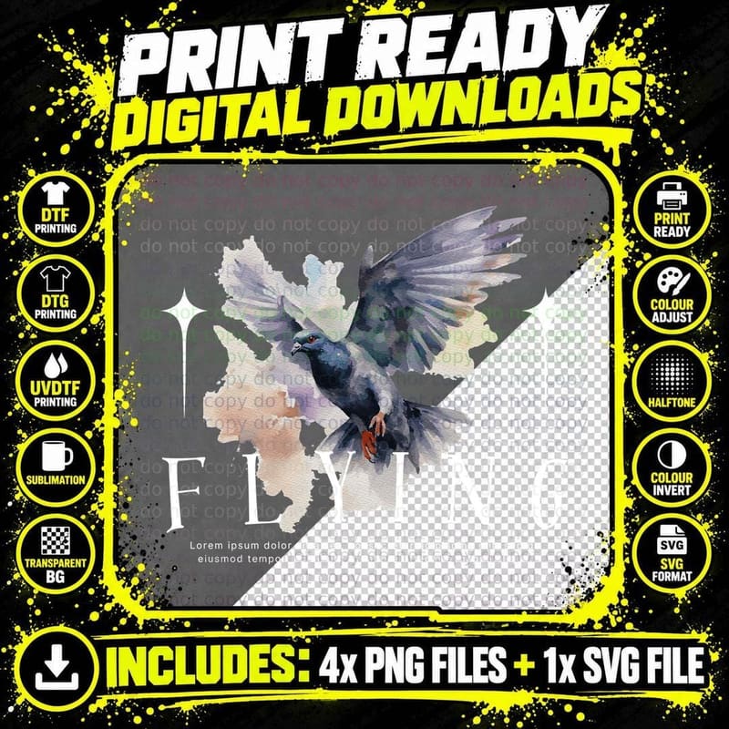 Black and White Streetwear Flying T Shirt Png SVG Digital Bundle