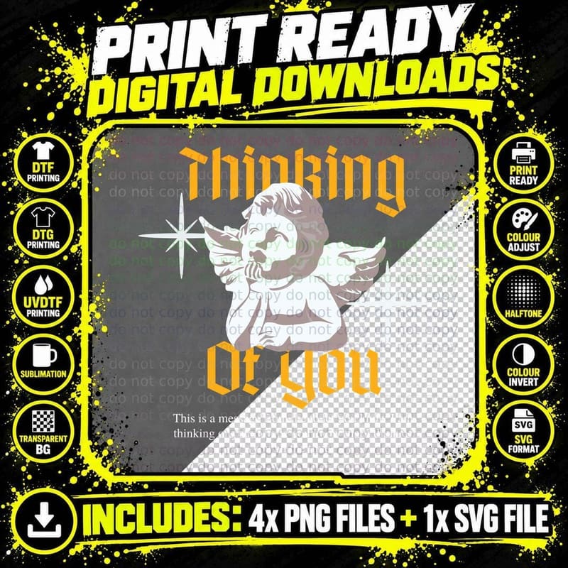 Black and Yellow Modern Angel Statue Streetwear T-Shirt Png SVG Digital Bundle