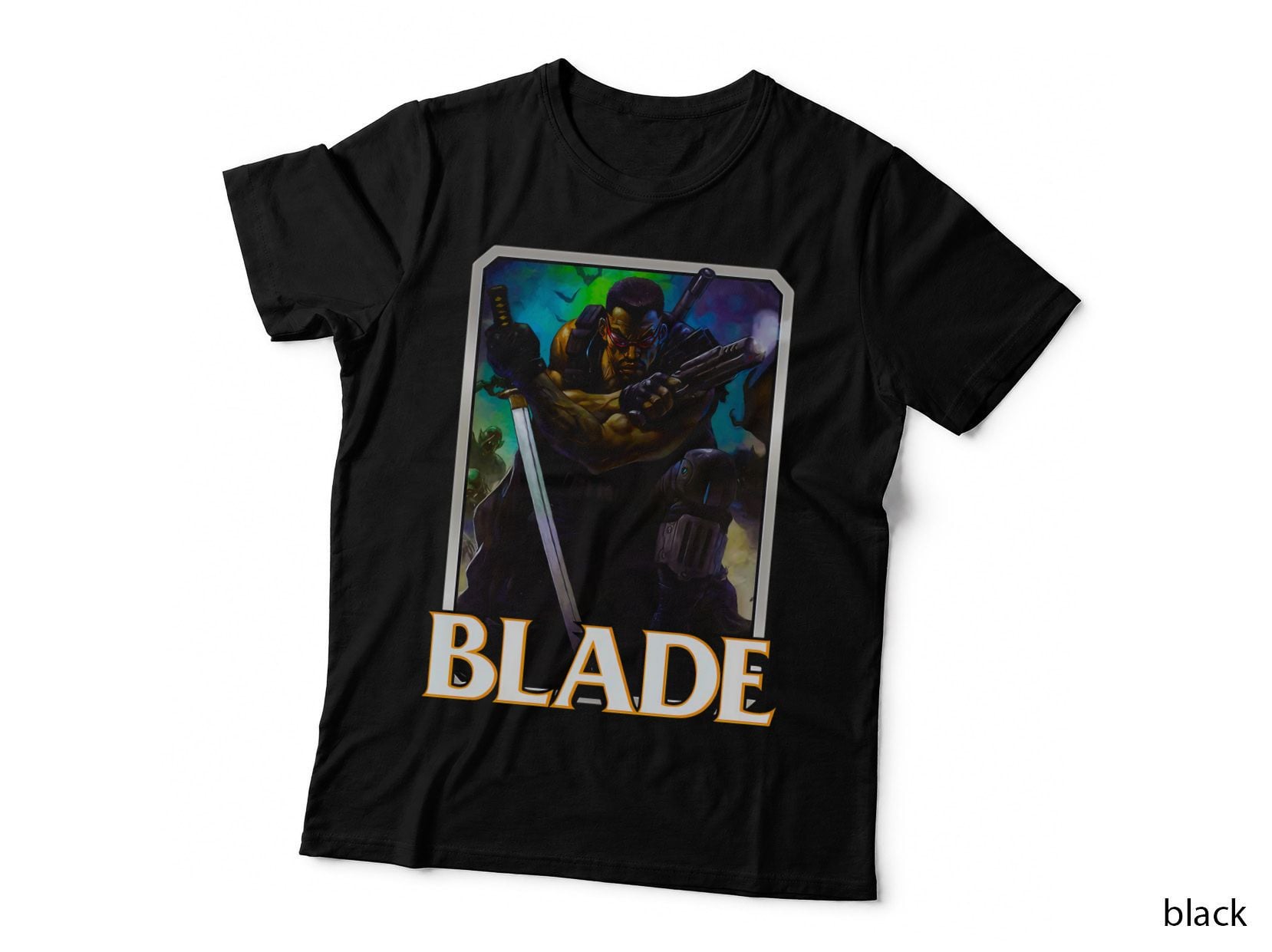 Blade Armored Warrior with Sword Glowing Eyes Halftone T-Shirt