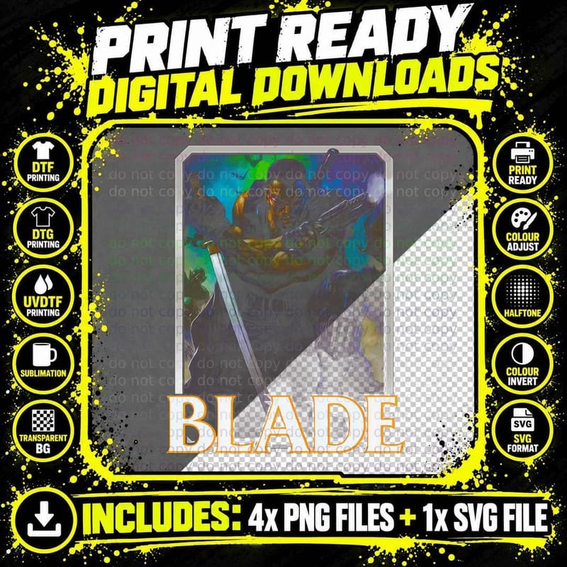 Blade Armored Warrior with Sword Glowing Eyes Halftone Png SVG Digital Bundle