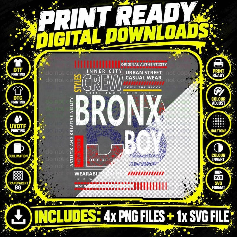 Bronx Boy Urban Crew Inner City Street Casual Wear Out Png SVG Digital Bundle