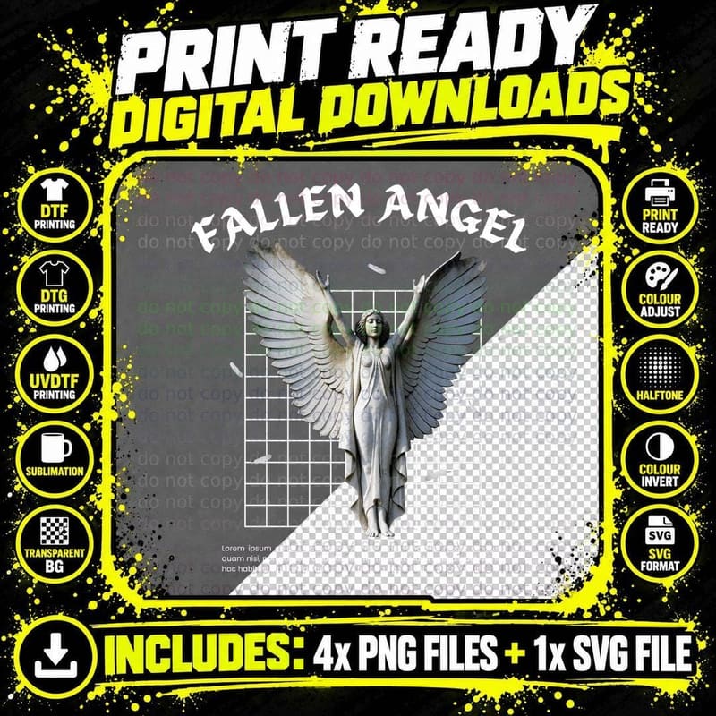 Brown and White Streetwear Illustrative Angel Statue Png SVG Digital Bundle