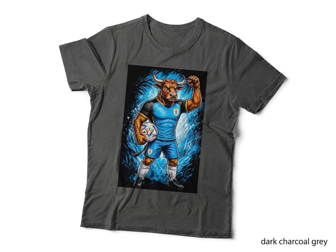 Bull-Headed Footballer Bull Head with Horns Blue Black Kit Fist Raised T-Shirt