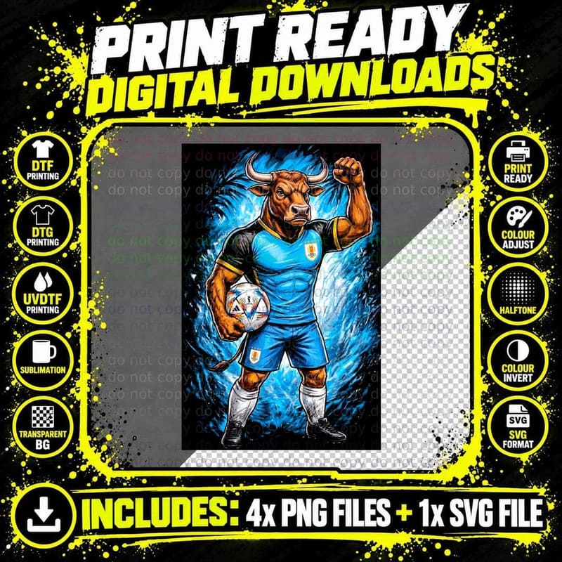 Bull-Headed Footballer Bull Head with Horns Blue Black Png SVG Digital Bundle