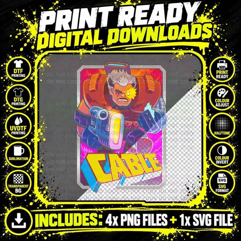 Cable Angry Red Armored Character Magenta Purple Png SVG Digital Bundle