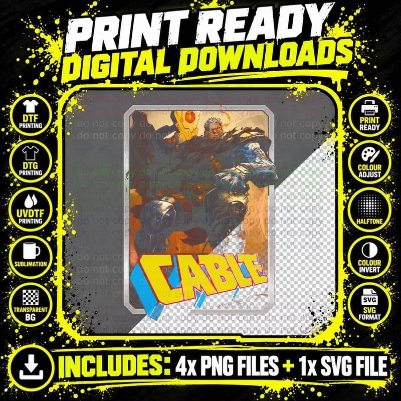 Cable Armored Warrior Figure with Orange Background Png SVG Digital Bundle