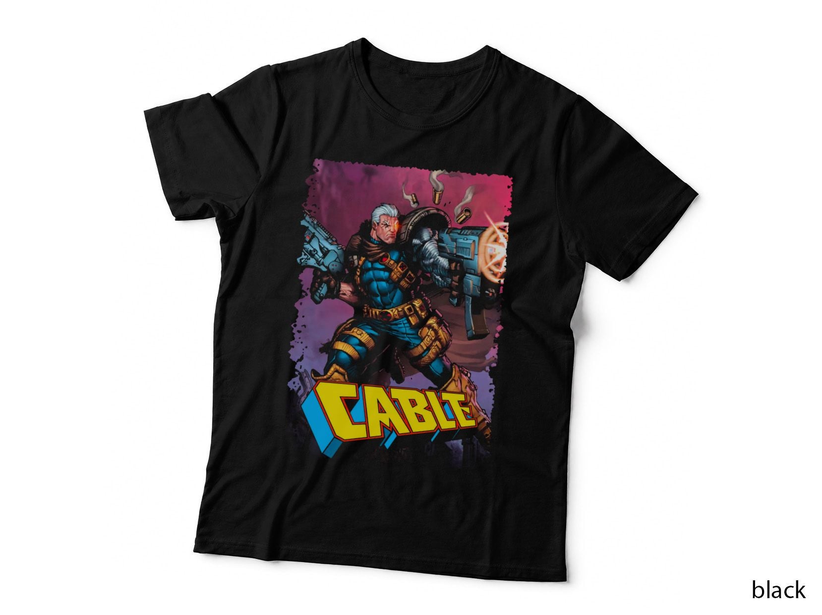 Cable Halftone Magenta Blue Yellow Cyborg Mutant Sci-Fi T-Shirt