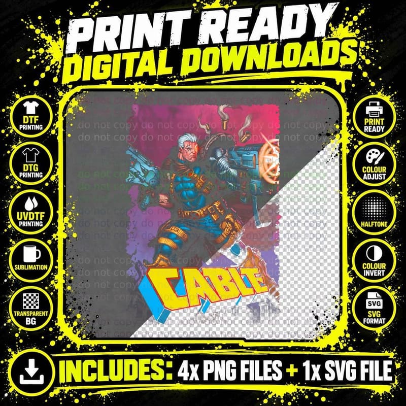 Cable Halftone Magenta Blue Yellow Cyborg Mutant Sci-Fi Png SVG Digital Bundle