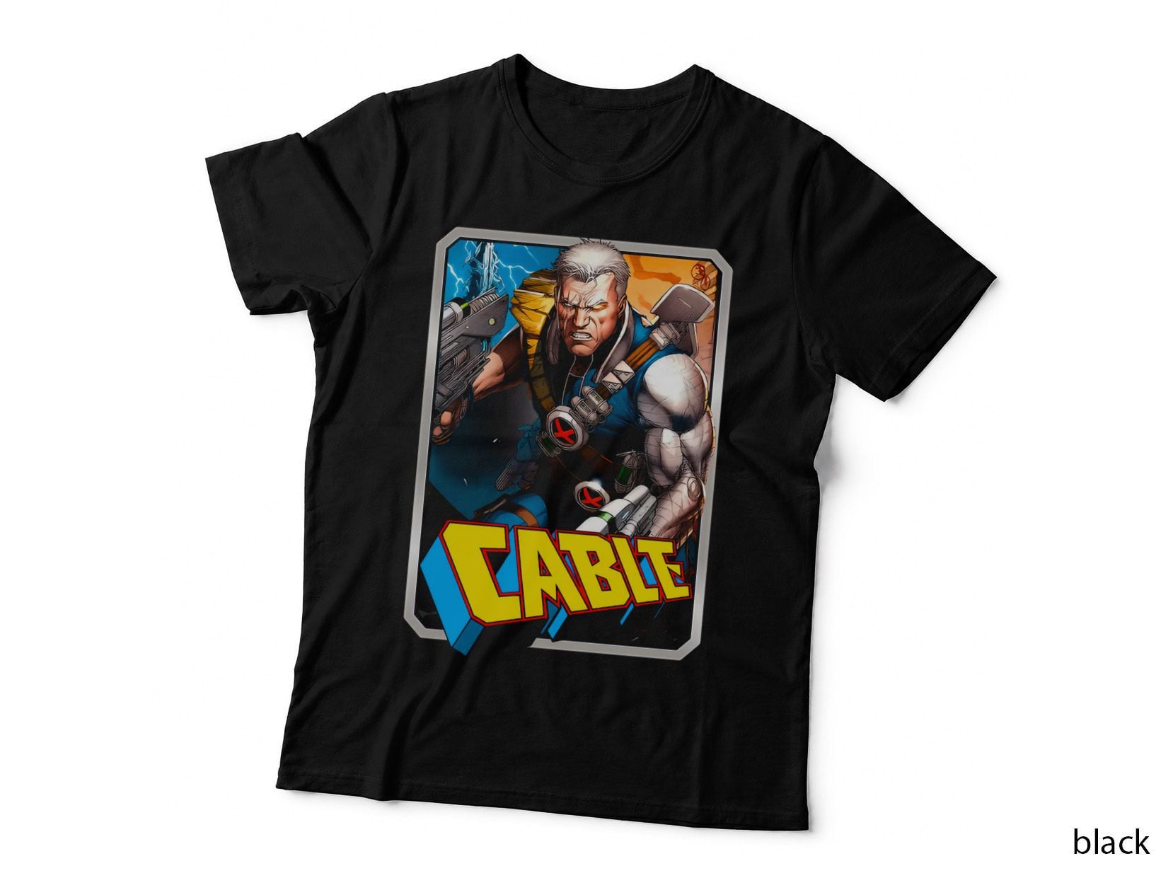 Cable Muscular Male Character with Dark Weapons Halftone T-Shirt