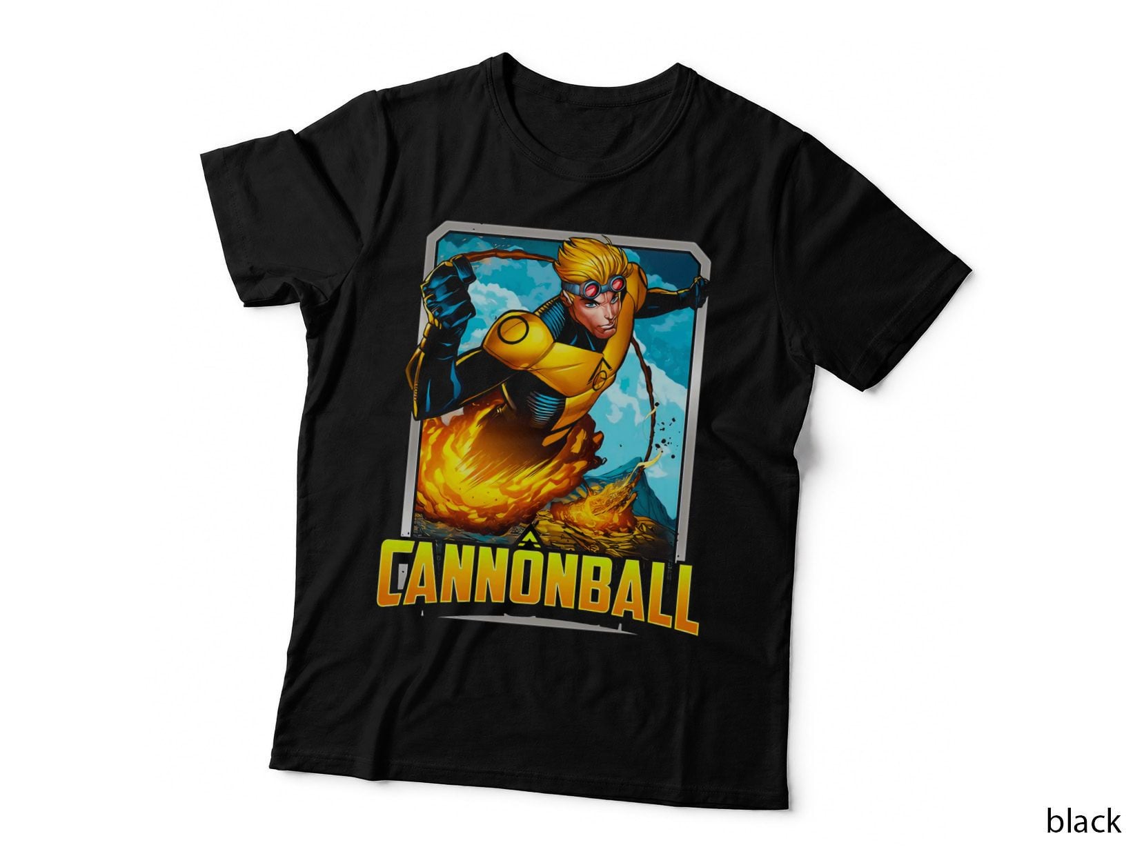 Cannonball Yellow Orange Female Flying Fire Effects Halftone T-Shirt