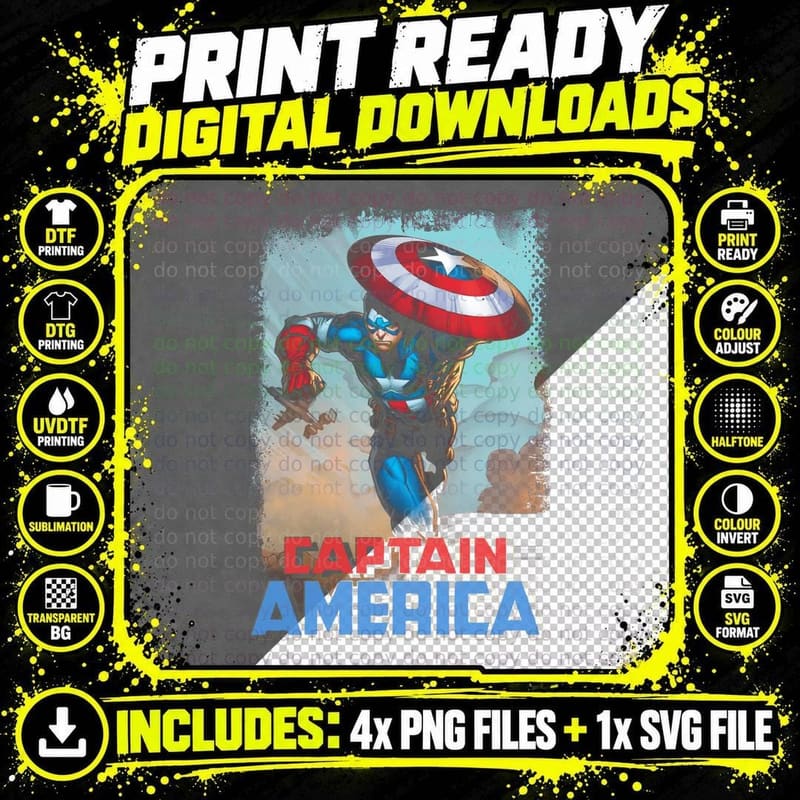 Captain America Halftone Red Blue White Patriotic Hero Png SVG Digital Bundle