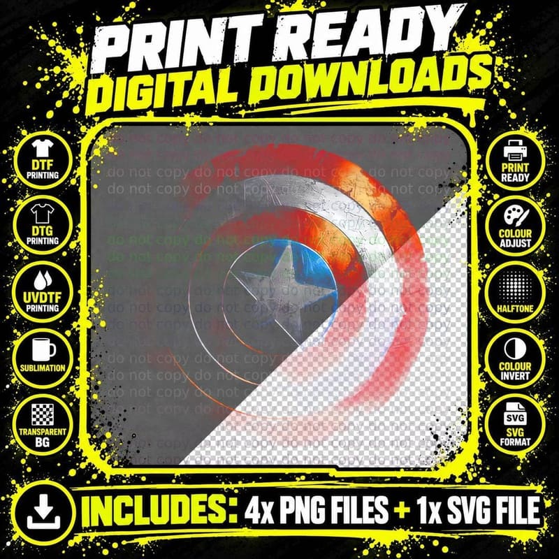 Captain America Shield Red Blue White Superhero T-Shirt Png SVG Digital Bundle