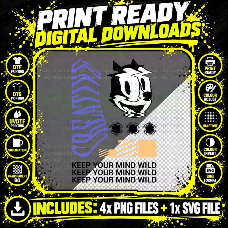 Cartoon Character Keep Your Mind Wild Y2k Face Blue Wavy Png SVG Digital Bundle