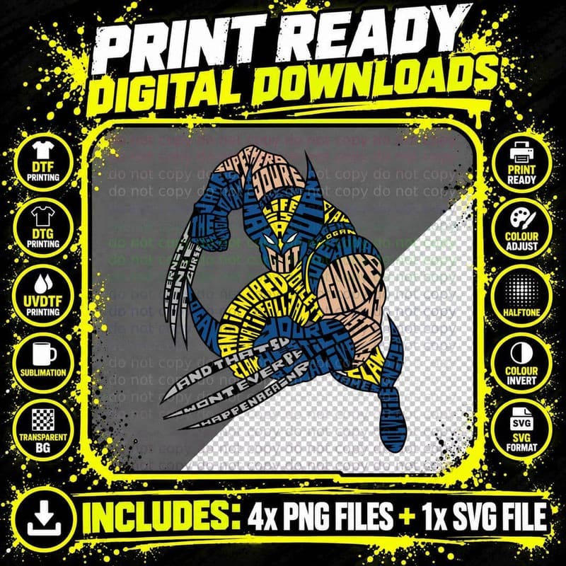 Character Blue Yellow Silhouette T-Shirt Png SVG Digital Bundle