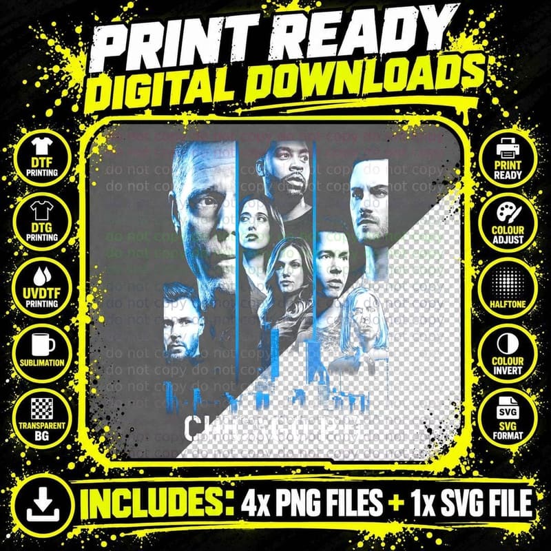 Chicago P.d Multiple Faces Blue Tones TV Drama Cast Png SVG Digital Bundle