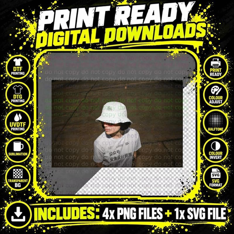 Chinese Urban T-Shirt Text Website White Bucket Hat Png SVG Digital Bundle