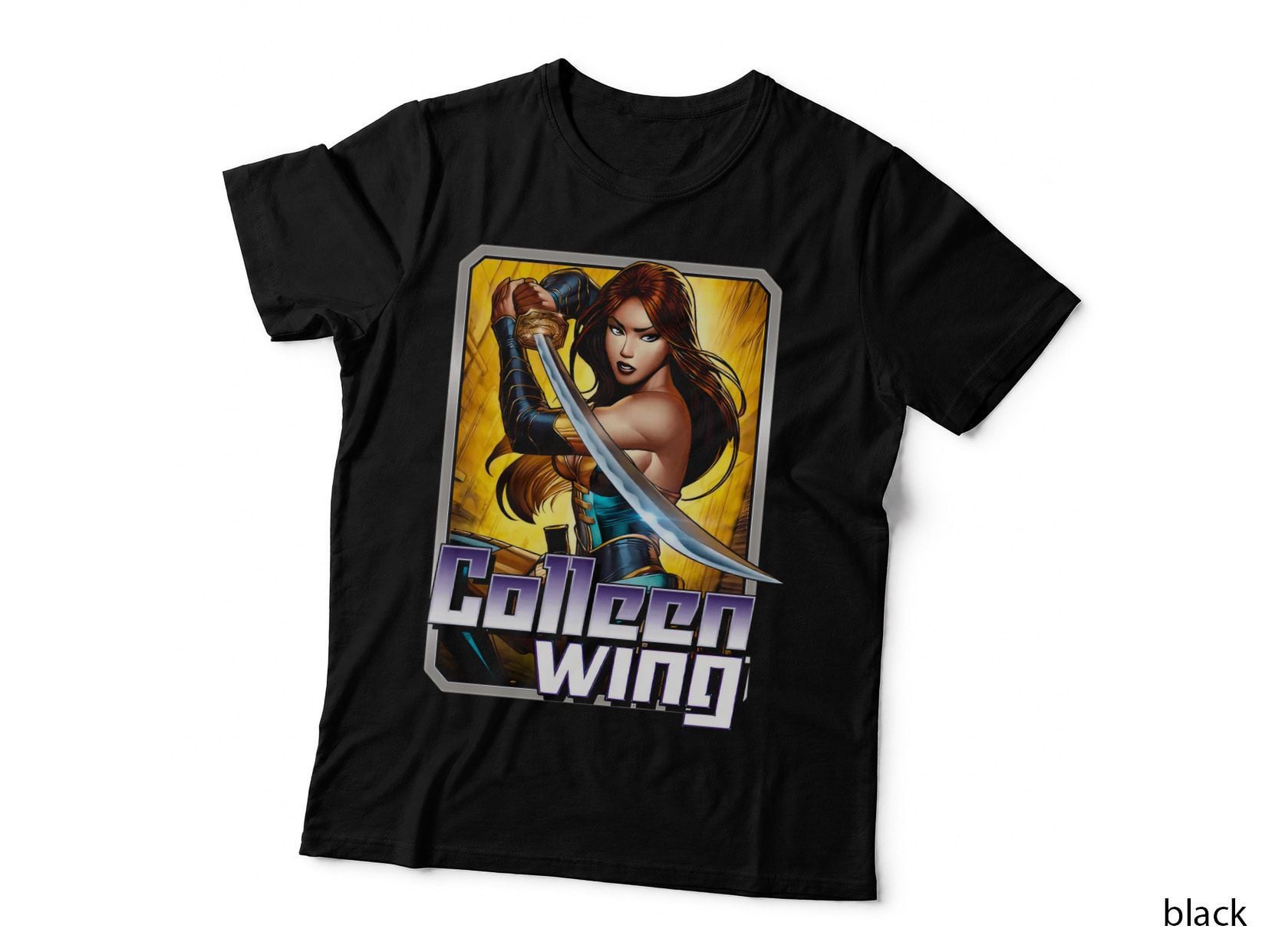Colleen Wing Female Warrior with Sword Yellow Orange Background T-Shirt