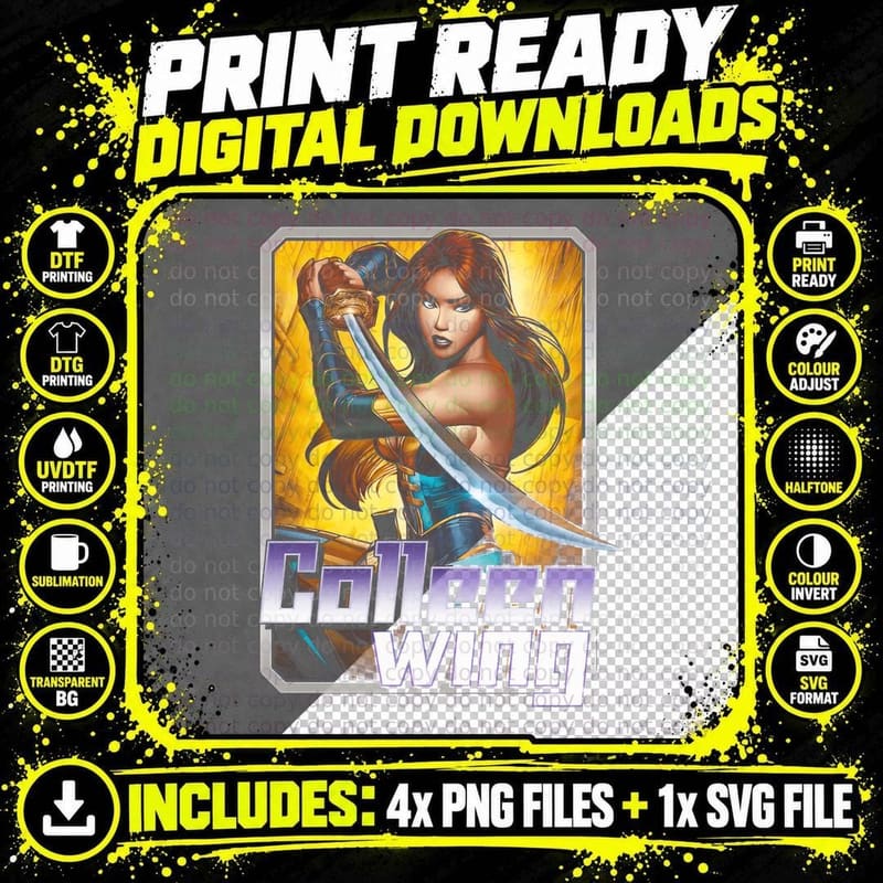 Colleen Wing Female Warrior with Sword Yellow Orange Png SVG Digital Bundle