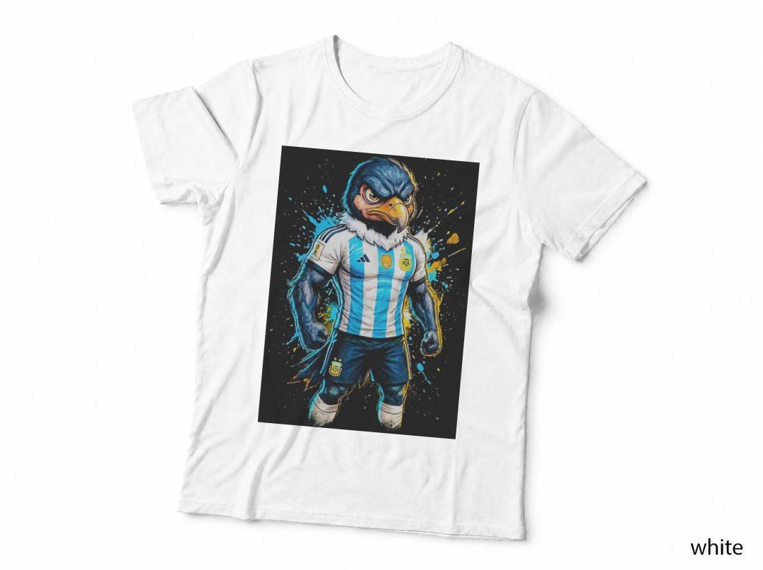 Condor Eagle Footballer Argentina Kit Blue-Grey Feathered Body Splatter T-Shirt