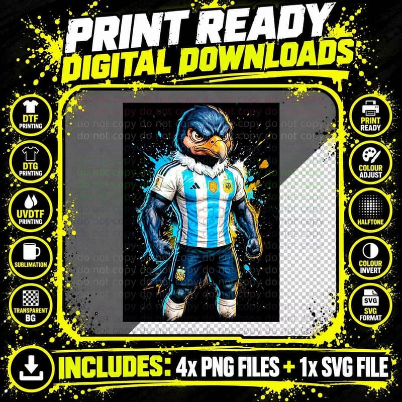 Condor Eagle Footballer Argentina Kit Blue-Grey Png SVG Digital Bundle