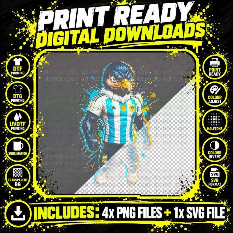 Condor Footballer Grey Blue Mascot Argentina Striped Kit Png SVG Digital Bundle