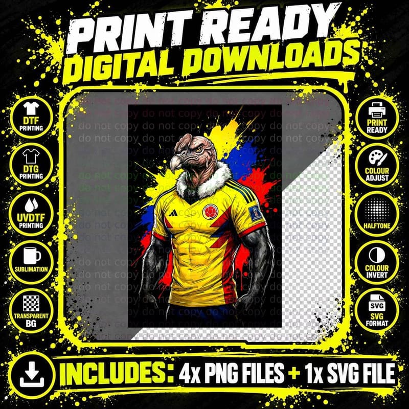 Condor Footballer Yellow Colombia Kit Bald Pink Head Png SVG Digital Bundle
