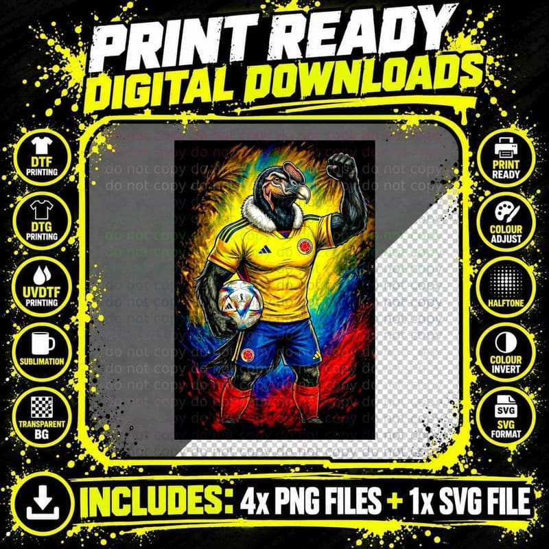 Condor Footballer Yellow-Blue Colombia Kit Fist Raised Png SVG Digital Bundle