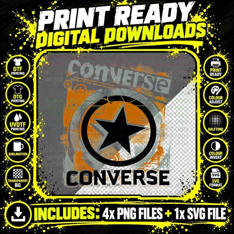 Converse Orange Splatter Circle Star Emblem T-Shirt Png SVG Digital Bundle