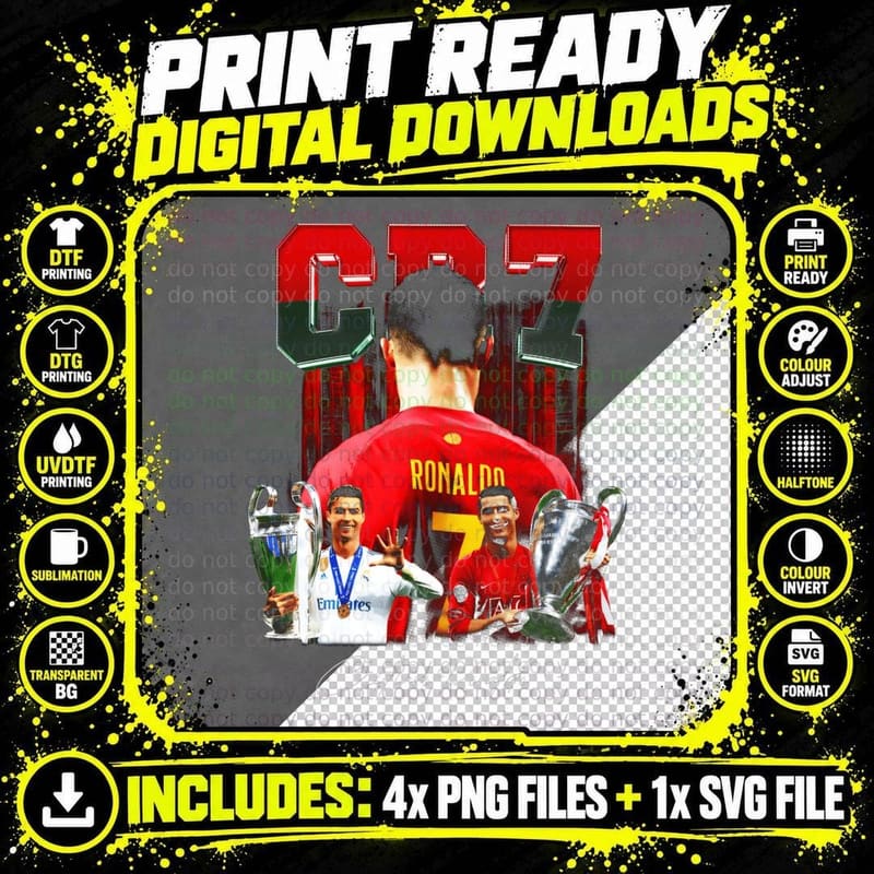 Cr7 Cristiano Ronaldo Real Madrid Portugal Kits Back Png SVG Digital Bundle