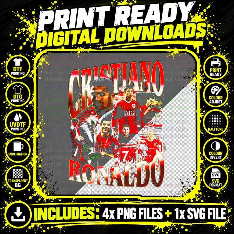 Cristiano Ronaldo Manchester United Red Kit Aig Sponsor Png SVG Digital Bundle
