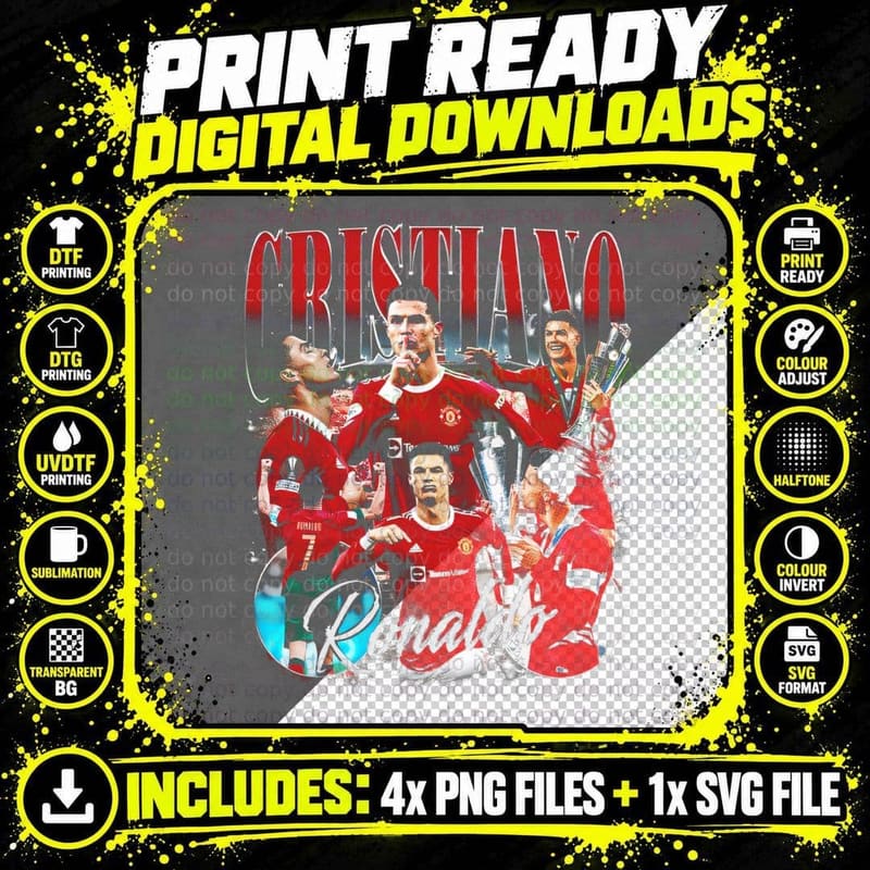 Cristiano Ronaldo Manchester United Red Kit Number 7 Png SVG Digital Bundle