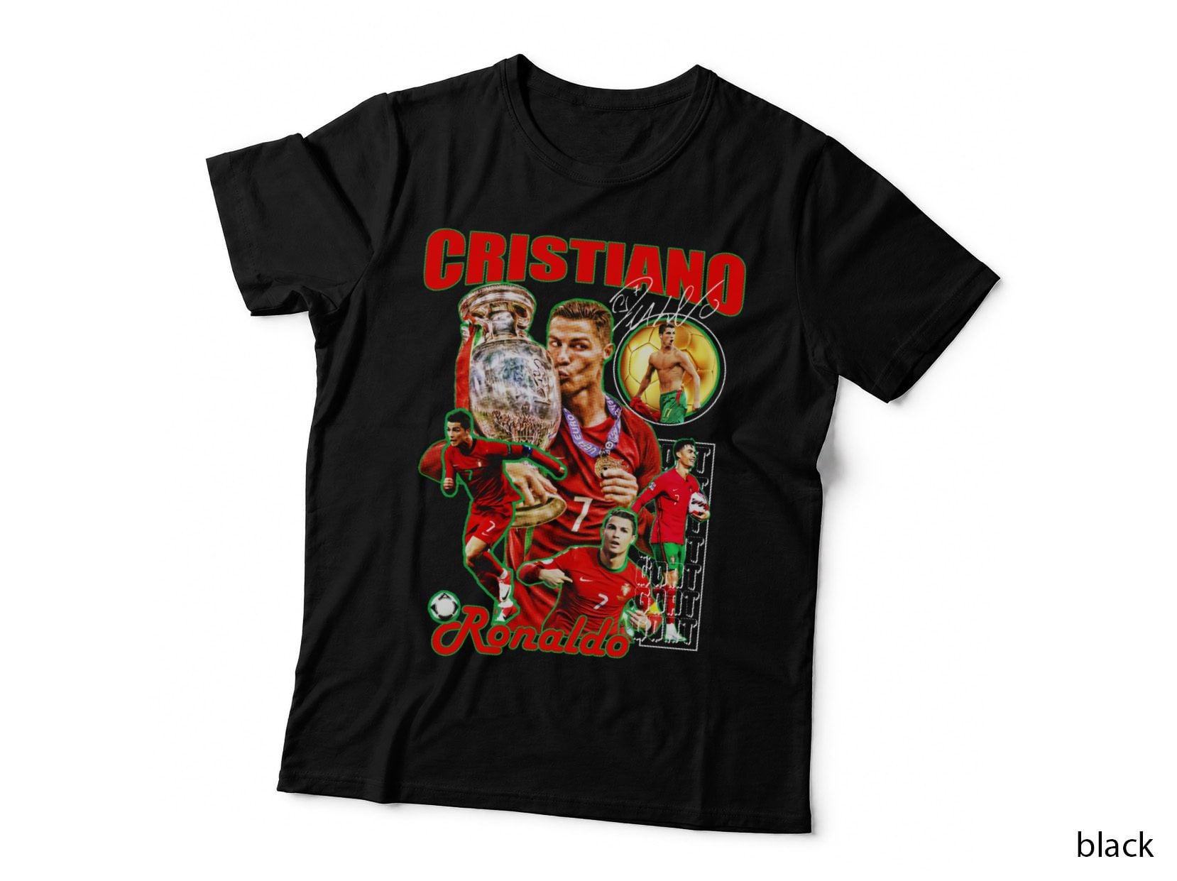 Cristiano Ronaldo Portugal Red Kit Number 7 Euro Trophy Golden Ball T-Shirt