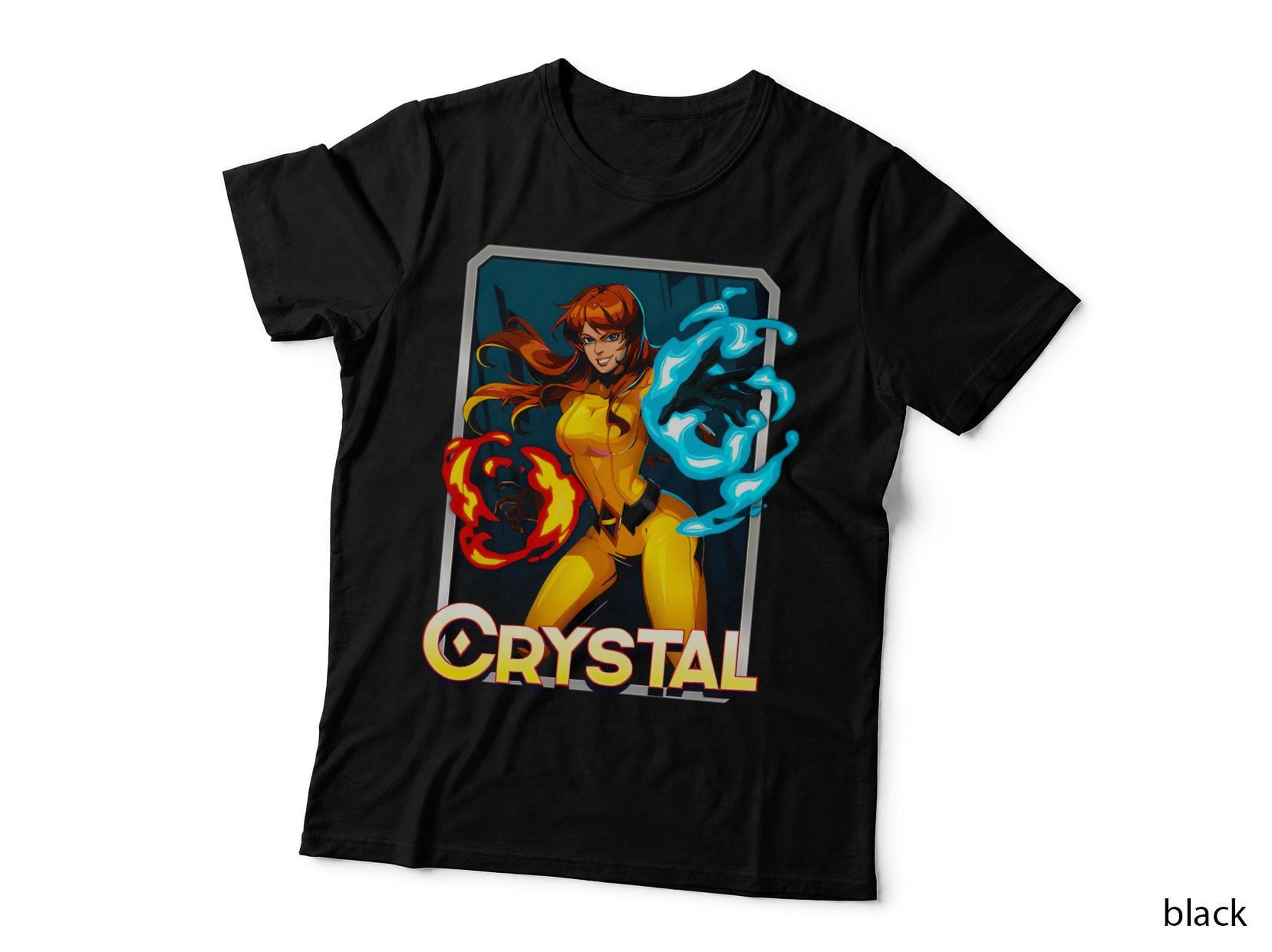 Crystal Female Orange Character with Cyan Energy Halftone Style T-Shirt