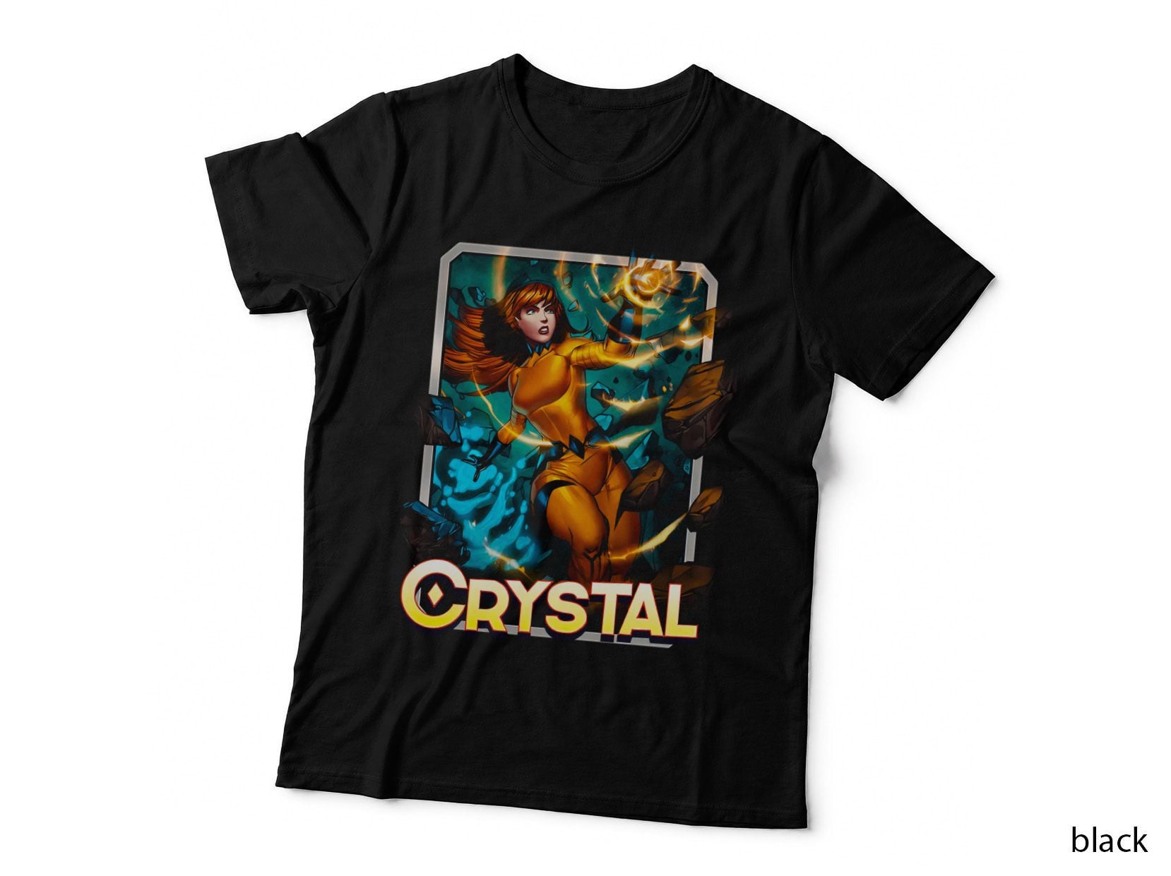 Crystal Female with Orange Cyan Magical Energy Gold Text T-Shirt