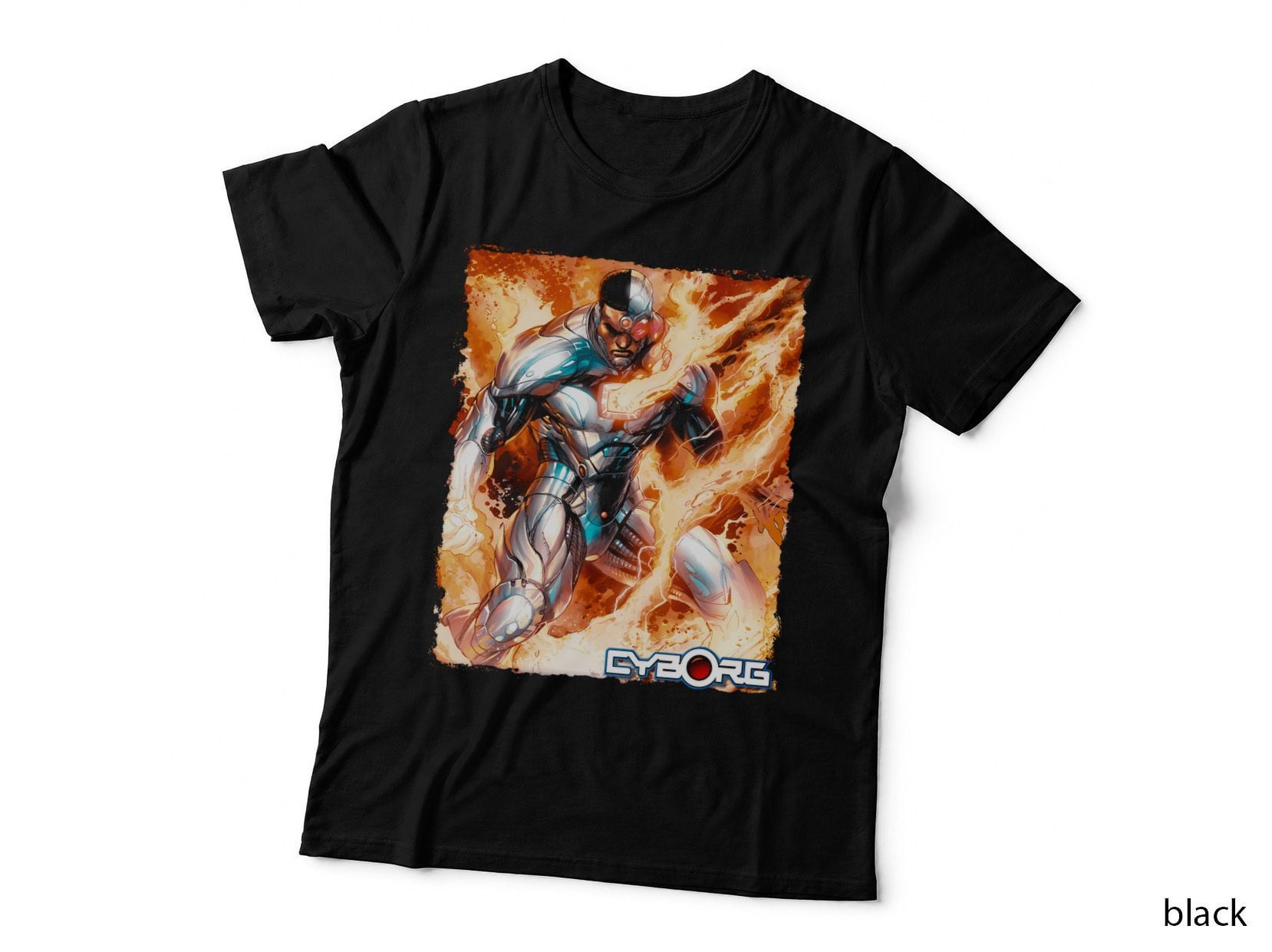 Cyborg Orange Flame Fiery Mechanical Sci-Fi Armor T-Shirt