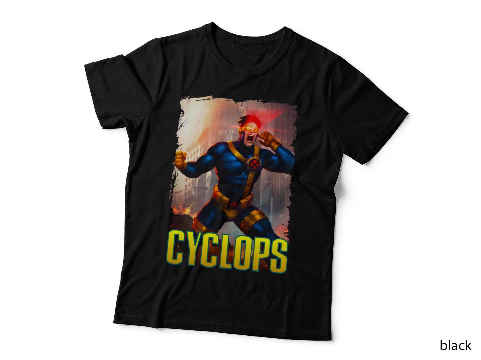 Cyclops Halftone Orange Blue Red Visor Hero Leader T-Shirt