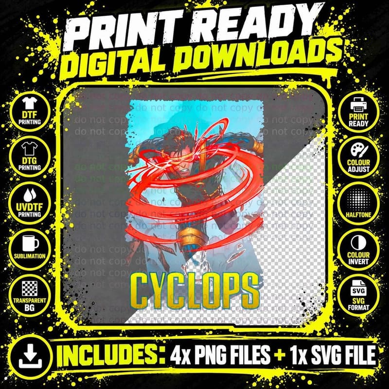 Cyclops Halftone Red Yellow Beam Powers Hero Character Png SVG Digital Bundle