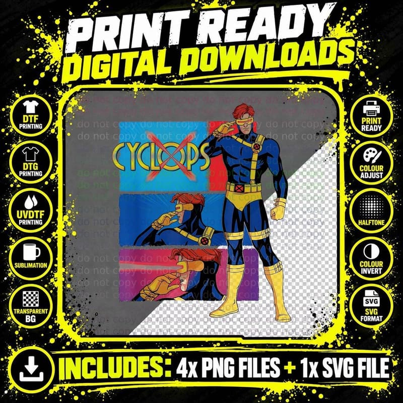 Cyclops Superhero X-Men Halftone Comic T-Shirt Png SVG Digital Bundle
