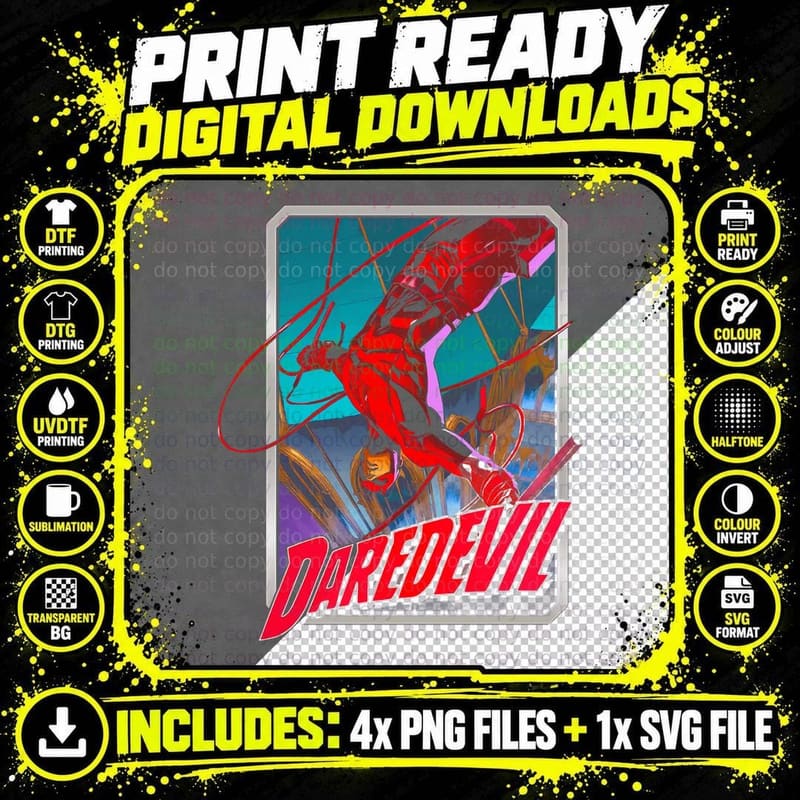 Daredevil Red Character Design with Pink Cyan Tones Png SVG Digital Bundle