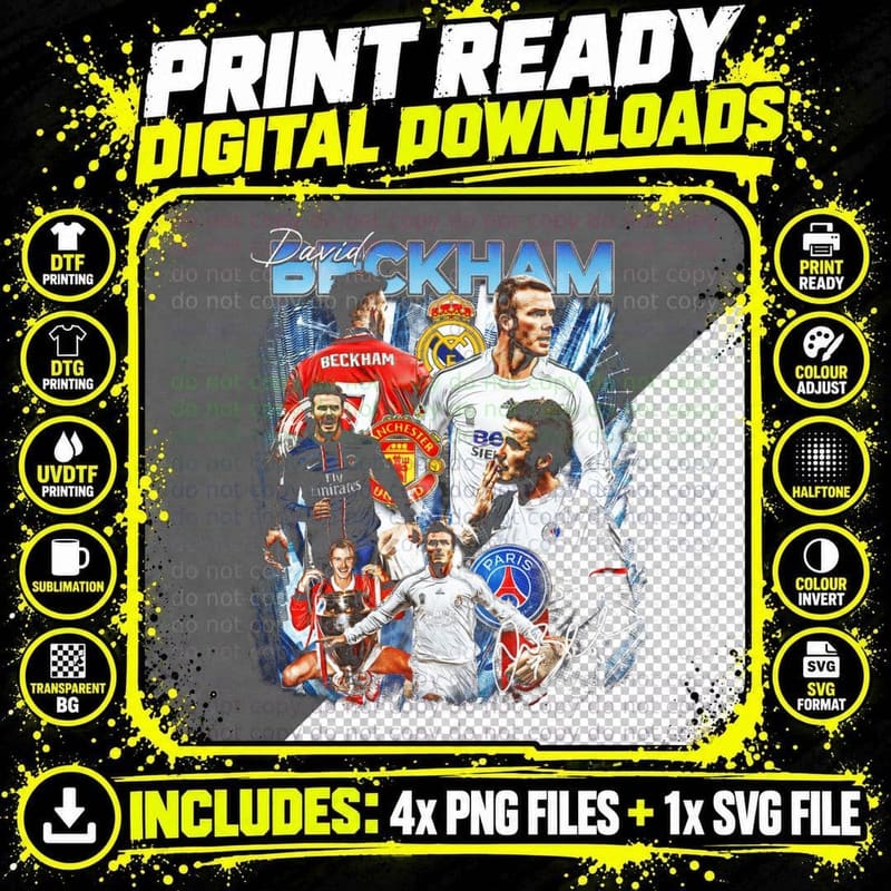 David Beckham Colour Photo Collage Real Madrid Man Utd Png SVG Digital Bundle