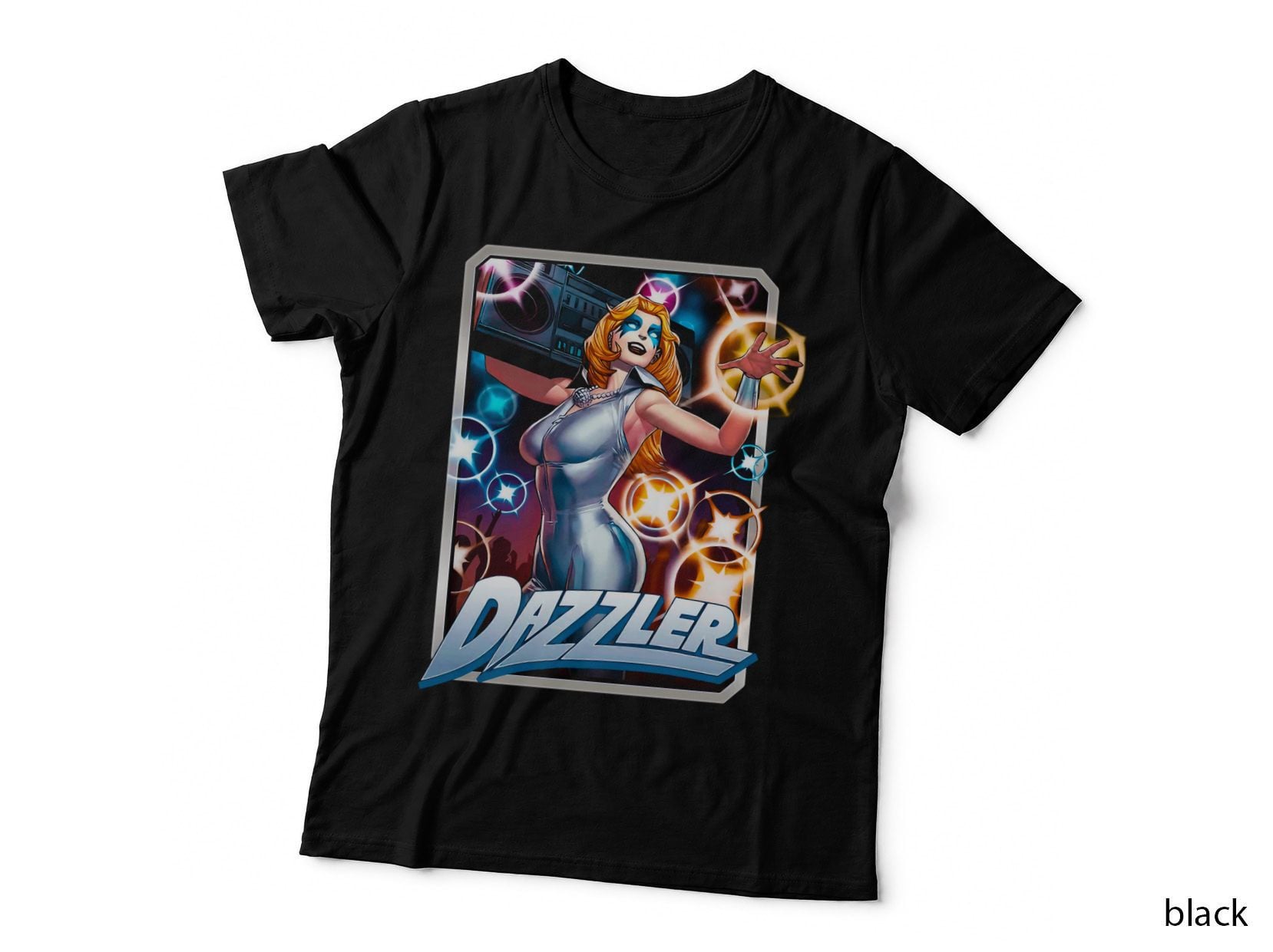 Dazzler Orange Female with Energy Orbs Purple Magenta T-Shirt