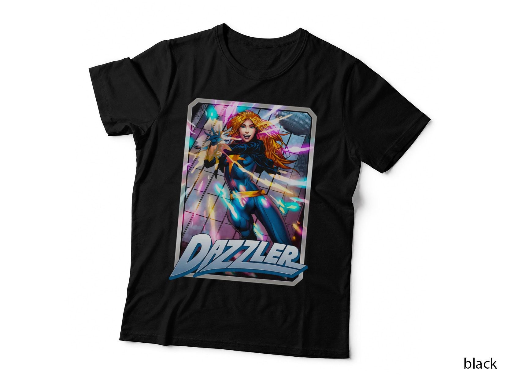 Dazzler Orange Haired Female with Energy Effects Halftone Style T-Shirt