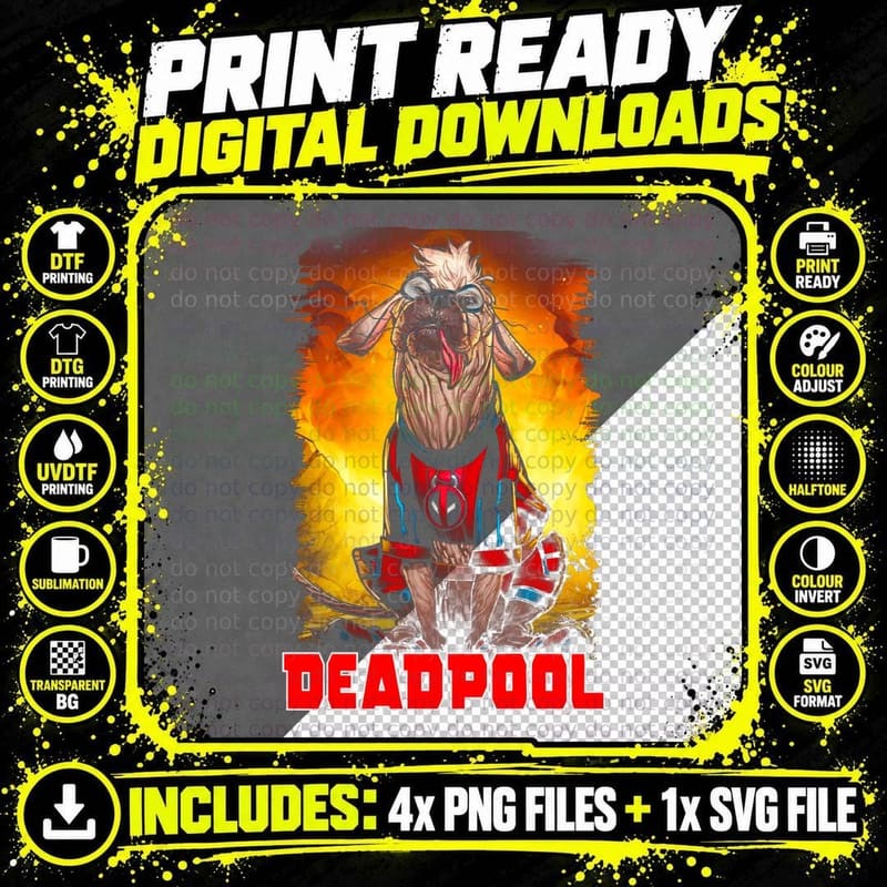 Deadpool Blonde Hair Orange Flames Halftone T-Shirt Png SVG Digital Bundle